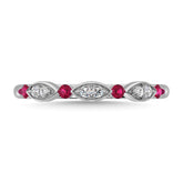 Diamond 1/5 Ct.Tw. And Ruby Stack Band in 14K White Gold